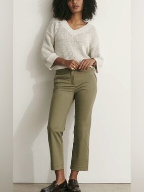 DEVERNOIS 7/8 pants Green Straight Cropped Leg Women FR 44 US 12 Officecore soft